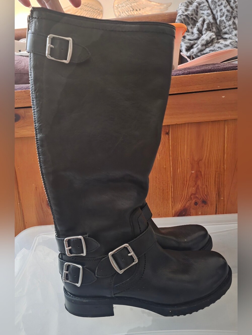 Arturochiang Black Learher Knee-High Buckle Leather Boots - Women - 7.5 M